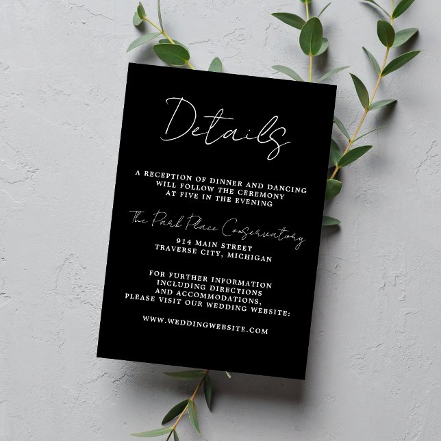 Cartão De Informações Casamento de Bllack Mínimo de Script de Simplicida (Criador carregado)