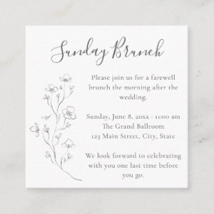 Cartão De Informações Casamento de Brunch de Domingo com Linha Floral