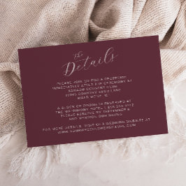 Cartão De Informações Casamento de Caligrafia Moderna Burgundy Elegante