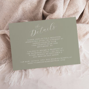 Cartão De Informações Casamento de Caligrafia Moderna Verde Oliva Elegan