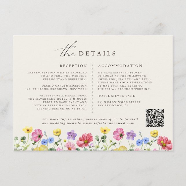 Cartão De Informações Casamento de Campo de Flor Chic Floral Rustic Chic (Frente)