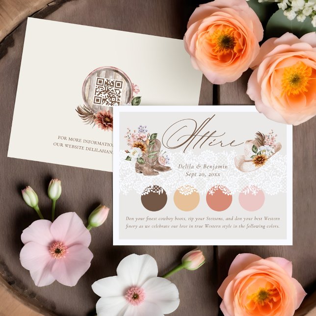 Cartão De Informações Casamento de Chapéu Ocidental Boho de Código de Ve (Attire Dress Code Floral Boho Western Hat Wedding Enclosure Card)