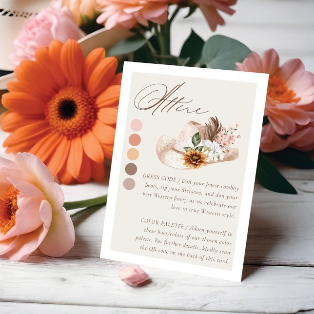Cartão De Informações Casamento de Chapéu Ocidental Boho de Código de Ve (Attire Dress Code Floral Boho Western Hat Wedding Enclosure Card)