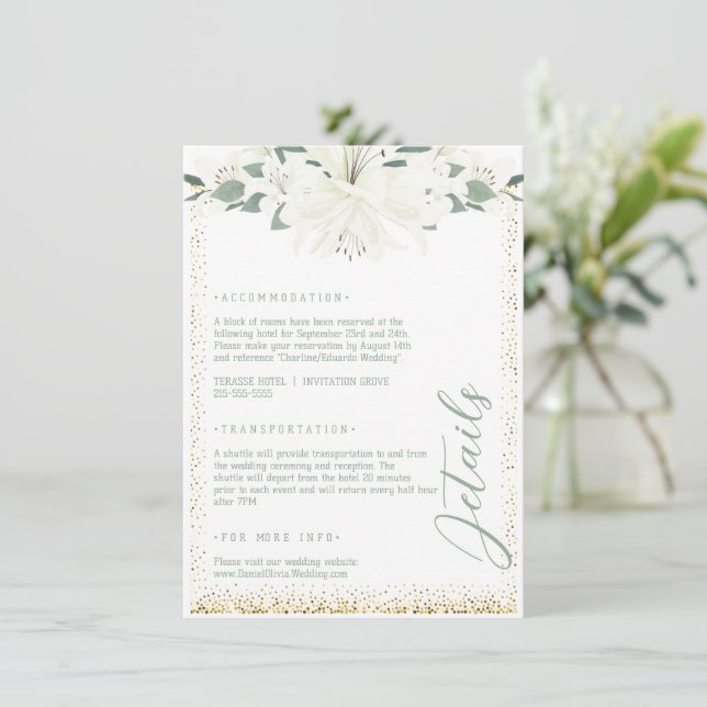 Cartão De Informações Casamento de Charm Green Wildflower Elegante (Em pé/Frente)
