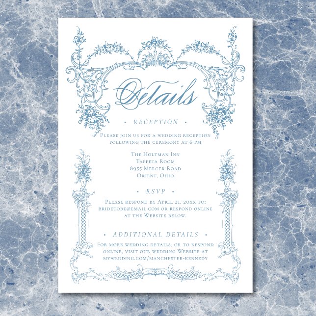 Cartão De Informações Casamento de Chinoiserie Chinoiserie Azul Elegante (Elegant French Blue Victorian Chinoiserie Wedding Enclosure Card)