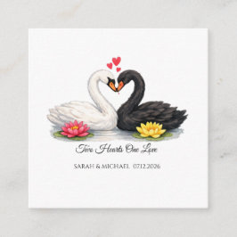 Cartão De Informações Casamento de Cisnes Personalizado Dois Corações Um