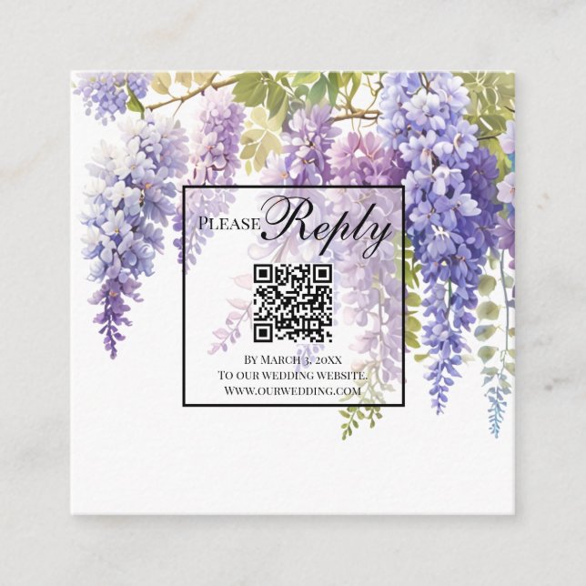 Cartão De Informações Casamento de código de QR de wisteria de aquarela  (Frente)