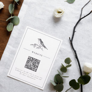 Cartão De Informações Casamento de Código QR Branco e Preto-Pássaro Vint