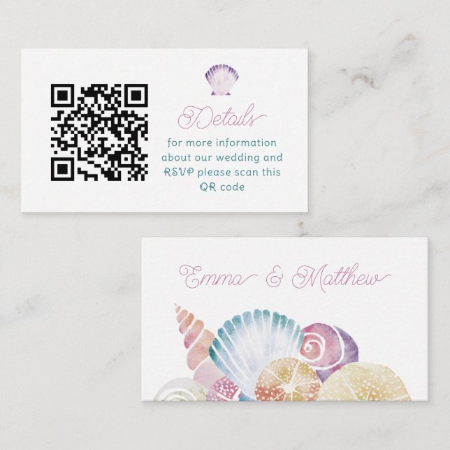 Cartão De Informações Casamento de Código QR da Seashell de Cadeias de Á (Frente/Verso)