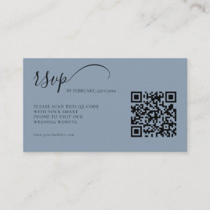 Cartão De Informações Casamento de Código QR de RSVP Azul RSVP de Script