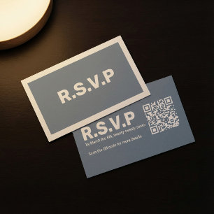 Cartão De Informações Casamento de Código QR de RSVP Correto Azul Modern