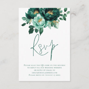 Cartão De Informações Casamento de Código QR do Script das Flores Dourad