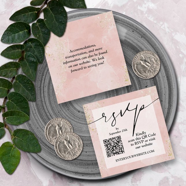 Cartão De Informações Casamento de Código QR Dusty Pink (Dusty pink QR code wedding small RSVP cards 2.5" x 2.5")