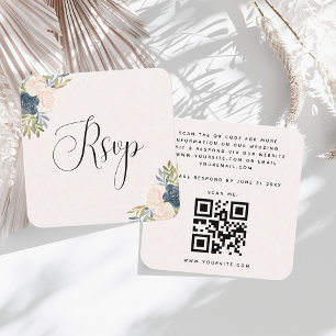 Cartão De Informações Casamento de Código QR Floral Floral de Blush & In