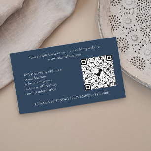 Cartão De Informações Casamento de Código QR RSVP Online de marinho Azul
