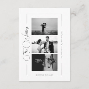 Cartão De Informações Casamento de Colagem de Fotos Branca e Preta Elega