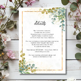 Cartão De Informações Casamento de cor d'água de eucalipto verde e ouro
