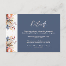 Cartão De Informações Casamento de Cor Flórida Rosa-Rosa e Azul-Dusty