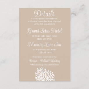 Cartão De Informações Casamento de Coral do Mar Branco Elegante