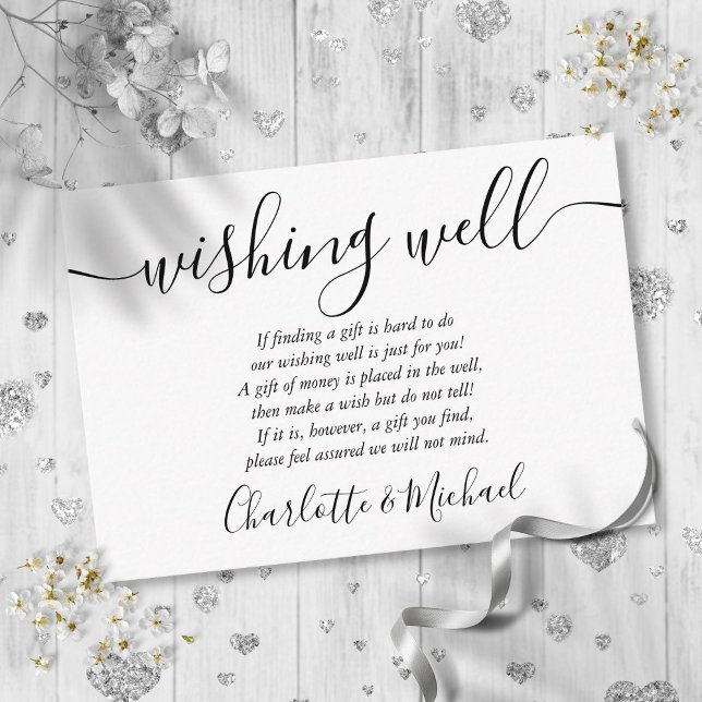 Cartão De Informações Casamento De Desejo Preto E Branco (Black And White Wishing Well Wedding Enclosure Card)