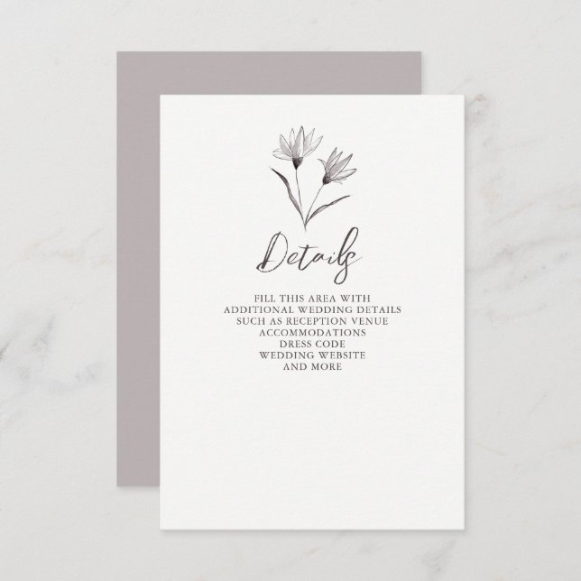 Cartão De Informações Casamento de Desenho Floral Rustic Elegant (Frente/Verso)