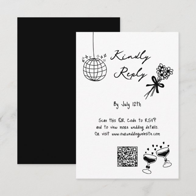 Cartão De Informações Casamento de Desenhos Negros Desenhados à Mão (Frente/Verso)