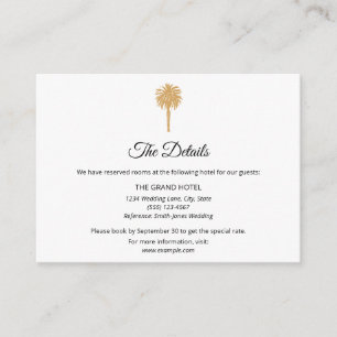 Cartão De Informações Casamento de Destino da Árvore Dourada de Praia Tr