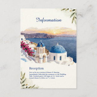 Cartão De Informações Casamento de Destino em Santorini Azul Aquarela