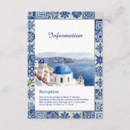 Cartão De Informações Casamento de Destino em Santorini com Azulejos Azu
