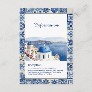 Cartão De Informações Casamento de Destino em Santorini com Azulejos Azu