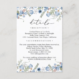 Cartão De Informações Casamento de Detalhes Azuis Floral Dusty