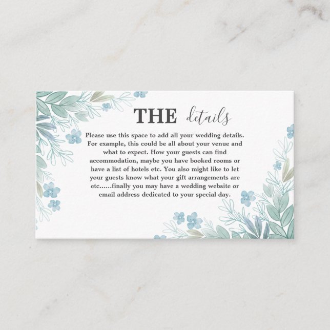 Cartão De Informações Casamento de Detalhes Botânicos Verdes do Elegante (Frente)