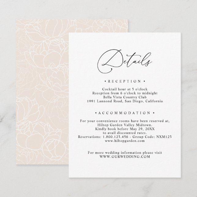 Cartão De Informações Casamento de Detalhes de Informações de Convidado  (Frente/Verso)