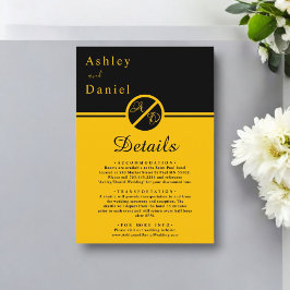 Cartão De Informações Casamento De Dourado Monograma E Preto De Luxo Ele