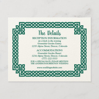 Cartão De Informações Casamento de Emerald Green Celtic Knot Claddagh
