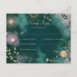 Cartão De Informações Casamento de Emerald RSVP de Lua e Estrelas Magica