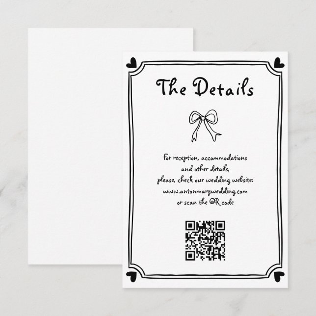 Cartão De Informações Casamento de escrivação de mão branca e preto (Frente/Verso)