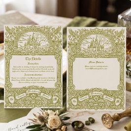 Cartão De Informações Casamento de Fantasia Medieval Vintage em Verde Ol