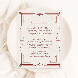 Cartão De Informações Casamento de Férias Elegante Marfim e Vermelho | D