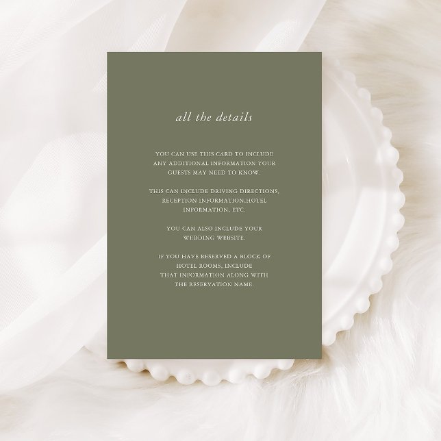 Cartão De Informações Casamento de Férias Simples | Detalhes do Convidad (A simple, elegant holiday wedding details card that coordinates with our Elegant Bouquet collection)