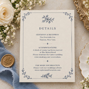 Cartão De Informações Casamento de Flor Silvestre Desenho à Mão Vintage