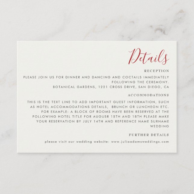 Cartão De Informações Casamento de Flores de Morango Selvagens Vermelhas (Frente)