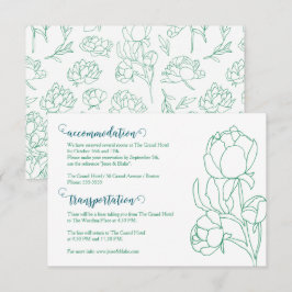 Cartão De Informações Casamento de Flores de Peônias Desenhadas em Mão V
