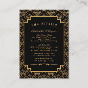 Cartão De Informações Casamento de Flores de Ventoinha Art Déco Preto e 