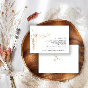 Cartão De Informações Casamento de Flores Douradas e Escamosas Romântica