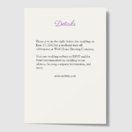 Cartão De Informações Casamento de Flores Selvagens com Cor de Água Púrp