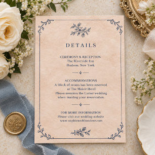 Cartão De Informações Casamento de Flores Silvestres Desenho à Mão Antig