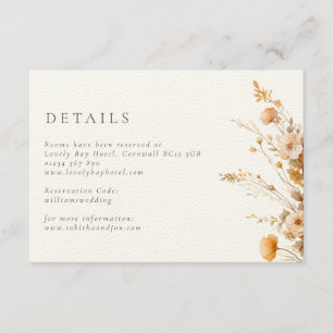 Cartão De Informações Casamento de Flores Silvestres Marrom e Bege Luxuo