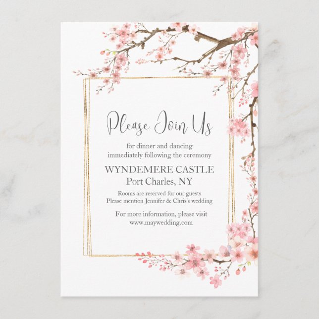 Cartão De Informações Casamento de Floresta de Cereja Elegante (Frente)