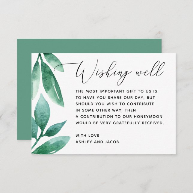 Cartão De Informações Casamento de folhagem em água verde, desejando bem (Frente/Verso)